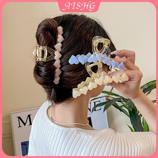 Aishg Thạch Màu Tình Yêu Tóc Lớn Ngọt Ngào Phong Cách Bé Gái Acrylic Kẹp Tóc Mặt Sau Dây Buộc Tóc Móng Vuốt Kẹp Phụ Kiện Tóc Thời Trang