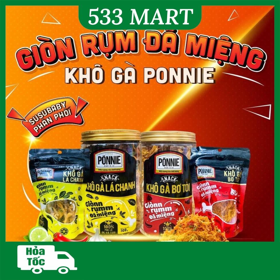Snack Khô Gà Ponnie - Lá Chanh - Bơ Tỏi Hũ 300g