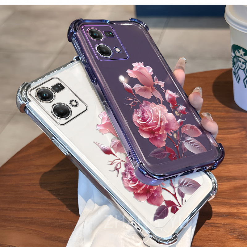 Ốp điện thoại TPU OPPO Reno 7 8 4G PRO Vỏ mềm trong suốt họa tiết hoa hồng mới nhất