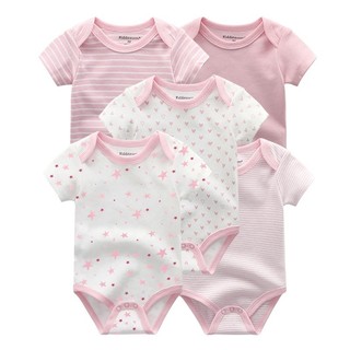 Kiddiezoom 5 Chiếc Sơ Sinh Hoạt Hình Tay Ngắn Bé Trai Bé Gái Body Mềm 100% Cotton Quần Áo Sơ Sinh