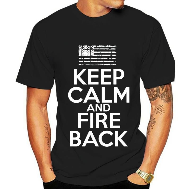 KEEP CALM VÀ FIRE BACK FIREARMS 2ND AMENDMENT ÁO THUN SỮA GRAPHIC GUNS