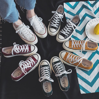 1970 Giày Vải Nữ Phiên Bản Hàn Quốc Phù Hợp Với Sinh Viên Giày Đế Bằng ins Phong Cách Preppy Giày Vải Phong Cách Hồng Kông Retro Giày Thể Thao
