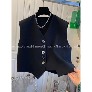 Trang phục nữ Jiashucheng Áo Vest Khuy Cúc Phong Cách Tây Áo vest nữ kiểu ngắn rộng rãi che da không đều