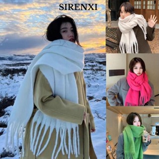  Khăn quàng cổ tua dài SIRENXI Khăn choàng Cashmere mùa đông màu trơn mềm mại Khăn choàng Mohair ấm áp dày dặn quấn nữ 