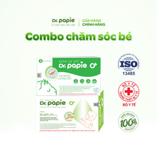  Combo 1 hộp Khăn hạ sốt Dr.Papie 0+ và 1 hộp Gạc rơ lưỡi Dr.Papie 0+ dành cho bé sơ sinh 