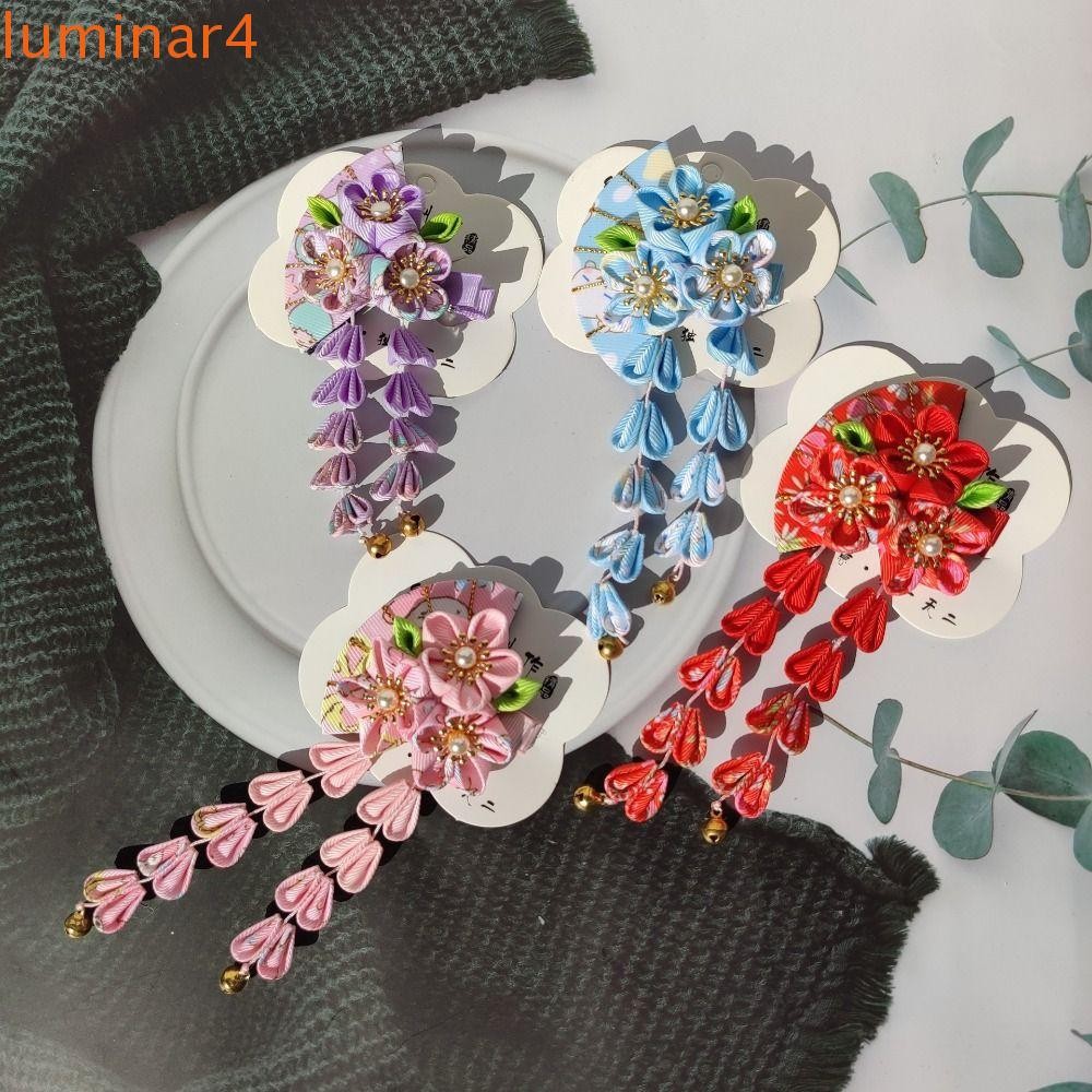 LUMINAR Mũ kimono Nhật Bản, Kẹp tóc tua rua vải Sakura, Phụ kiện tóc cô gái hoa ngọt ngào Kẹp phong 