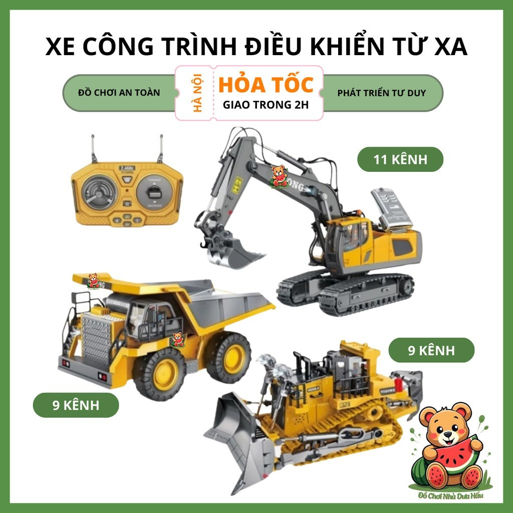 Xe Công Trình Điều Khiển Từ Xa – Máy Xúc 6, 9, 11, 13 Kênh, Xe Ủi, Xe Ben, Xúc…
