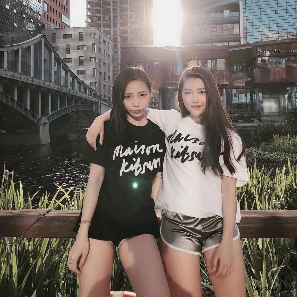 Maison Kitsune Áo Thun Tay Ngắn Cổ Tròn Couple Mùa Xuân Hè Cho Nam và Nữ