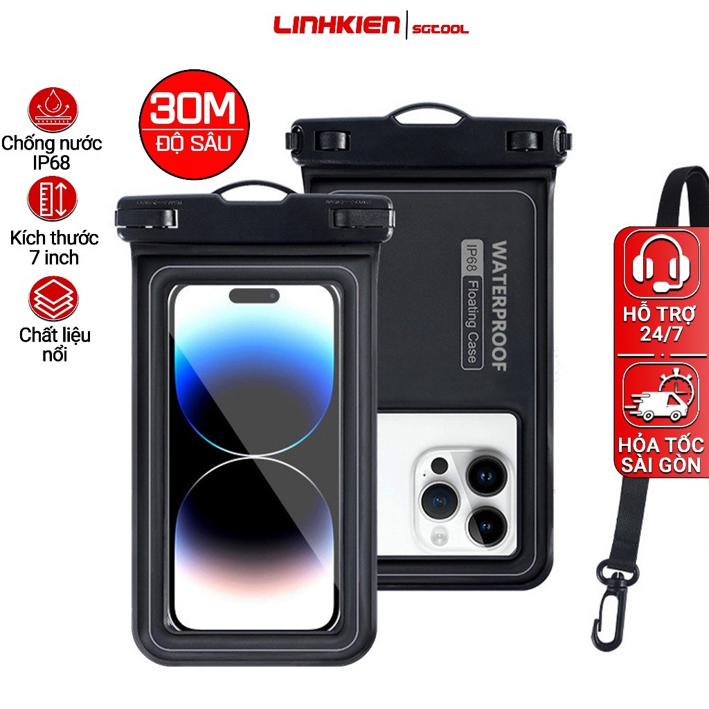 Túi đựng điện thoại Chống nước sâu 30m IP68 Có dây buộc Bảo Vệ Điện Thoại Dưới Nước