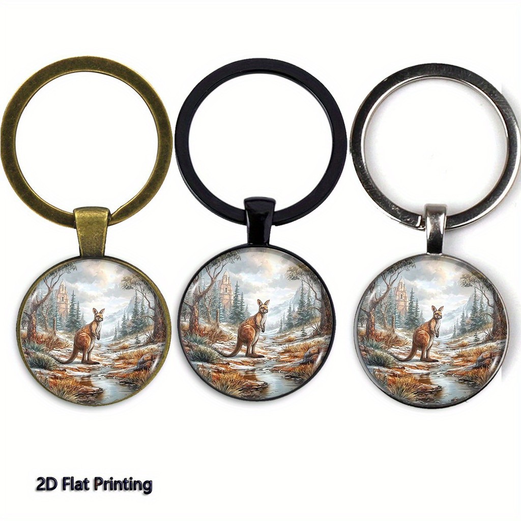 1PC 2D Flat In Hình Kangaroo House Winter River Móc Khóa, Ngày Nhà Giáo / Ngày Lễ Tình Nhân / Gia Đì