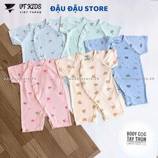  Set 3 5 Body Cộc Tay Màu VT Thun Lạnh Cúc Bấm Vạt Chéo Sơ Sinh mềm mịn cho bé trai bé gái 3-9kg VT-BDC03 Đậu Đậu Store 