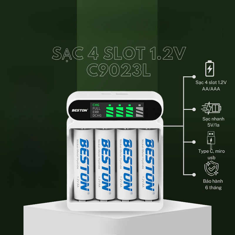 Bộ sạc pin AA AAA Beston C9023L dùng cho micro không dây, máy ảnh, điều khiển, đồng hồ