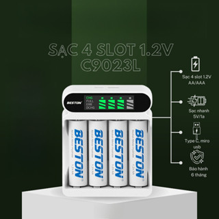 Bộ sạc pin AA AAA Beston C9023L dùng cho micro không dây, máy ảnh, điều khiển, đồng hồ