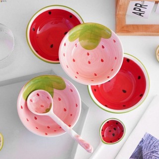 Bát ngũ cốc LEOTA, Thìa Ramen cỡ lớn hình quả dưa hấu, Cà phê Tay cầm dài bằng gốm sứ sáng tạo tại nhà