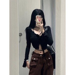 Áo thun hai mảnh dây cardigan ngắn Spice Slimming base