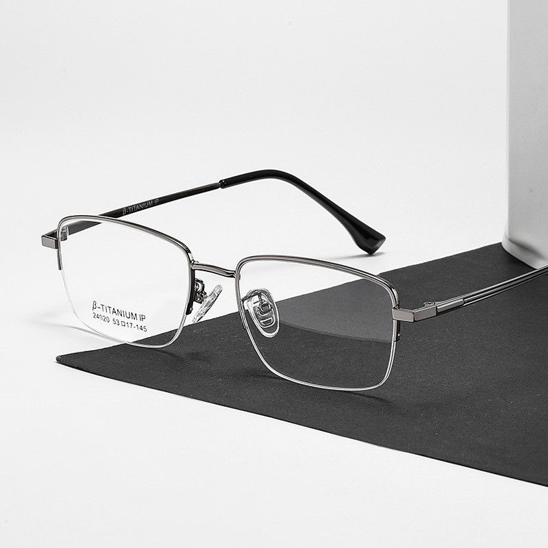 Ultra-Light Semi-Titanium Glasses Frame24020Anti-Blue Light Half Frame Men's Glasses Frame Business 
