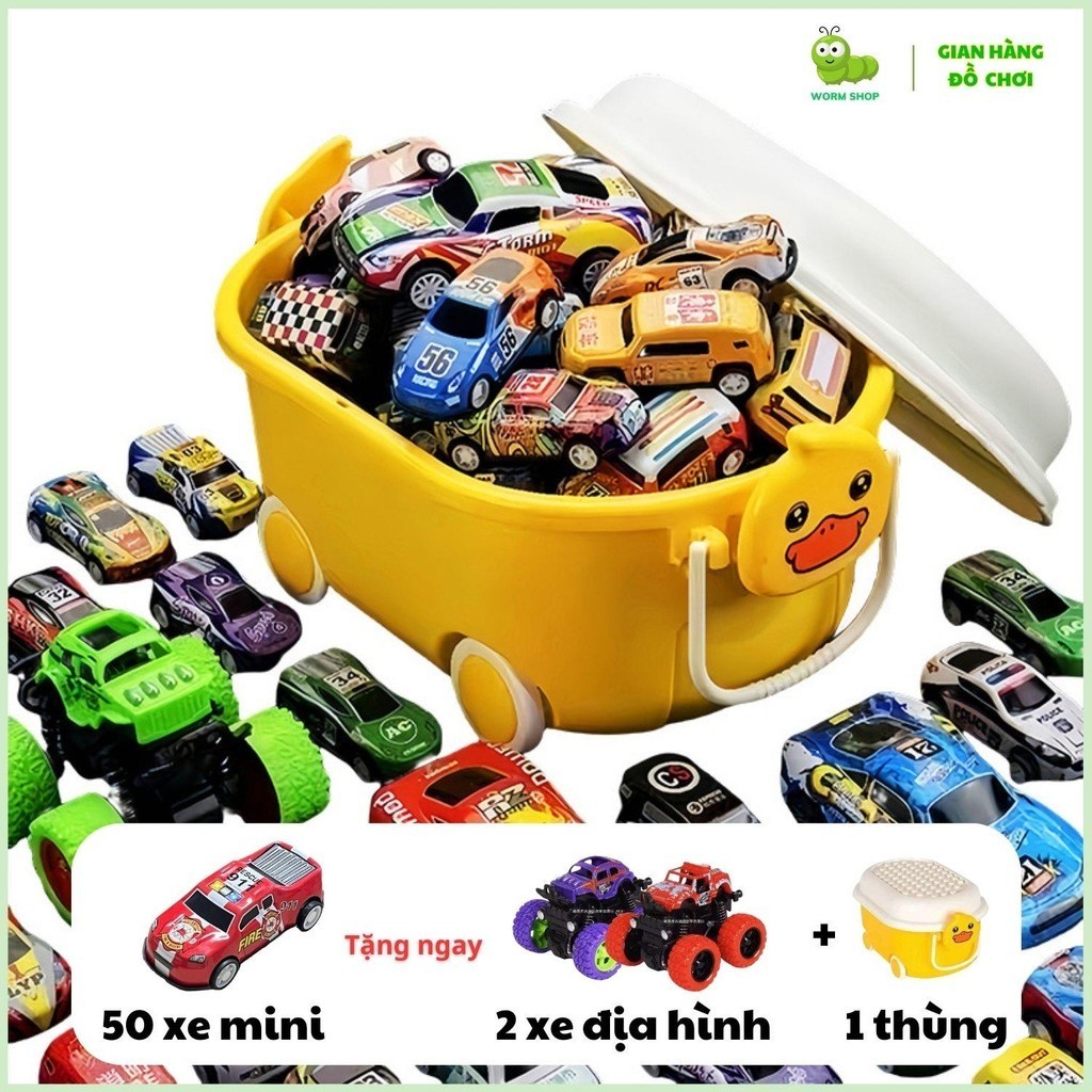 COMBO 50 XE Ô TÔ NHỎ + 2 XE ĐỊA HÌNH TO KÈM HỘP, CHẤT LIỆU HỢP KIM, ĐA DẠNG MẪU XE, CHƠI CHẠY ĐÀ CÓT