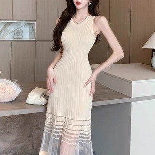 Áo Vest nữ mỏng mùa hè dài vừa phải Váy chữ A phong cách Hàn Quốc mới cổ tròn không tay dệt kim Z4HZ
