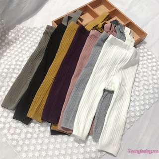 Quần Dây Đeo Cho Bé Gái Màu Trơn Dệt Kim Gân Quần Legging Thu Đông Quần Ấm Áp Cho Bé Gái Bé Trai