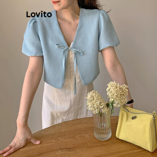 Áo kiểu Lovito màu trơn có dây buộc thời trang thường ngày cho nữ LNE64346
