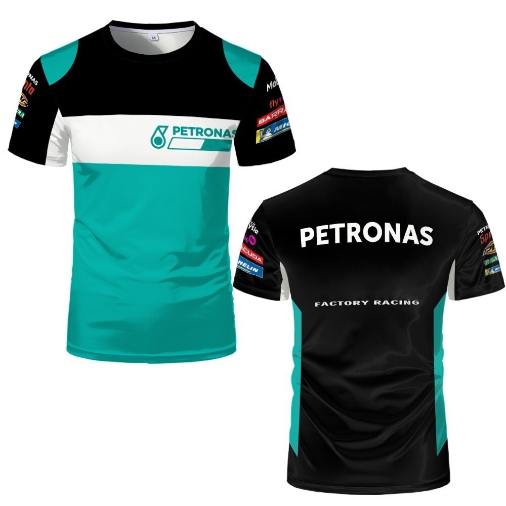 Áo thun nam nữ cổ tròn thời trang mùa hè, đội đua Petronas F1, Áo thoáng khí in kỹ thuật số 3D, Áo sơ mi ngắn tay thể thao và thể dục khô nhanh