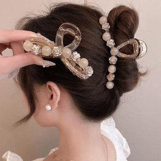 Kẹp tóc ngọc trai Camellia Hàn Quốc Thuốc nhuộm tóc nữ Kim cương giả Kẹp cá mập