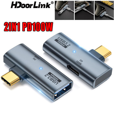 Hdoorlink 2IN1 PD100W Adapter Loại C Sang USB Adapter Sạc Hỗ Trợ Chức Năng OTG Cho Điện Thoại Laptop