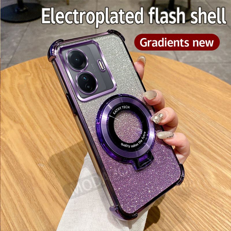 Dành Cho VIVO T1 5G Ốp Lưng Silicon Mềm Lấp Lánh Mạ Điện TPU SoftCase Chống Rơi Chống Sốc VIVOT1 5G V2153 Vỏ Điện Thoại Có Giá Đỡ Từ Tính