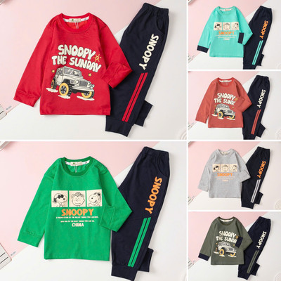 Bộ Cotton Thu Đông Bé Trai In Chữ Snoopy Size 3/8T