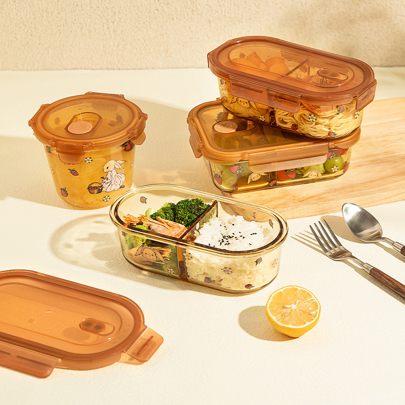 Hoạt Hình Hera Thỏ Kính Hộp Cơm Trưa Ngăn Bento Hộp Chia Hộp Cơm Trưa Kín Sắc Nét Tròn Hộp Bento Hộp