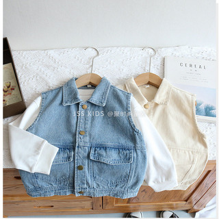 Nóng Phong Cách Mới Nhật Bản Trẻ Em Hàn Quốc Áo Vest Denim Xuân Thu Phong Cách Mới Bé Trai Bé Gái Phù Hợp Với Cotton Nguyên Chất Áo Khoác Áo Khoác Áo Vest Thời Trang Hàng Đầu Hợp Thời Trang