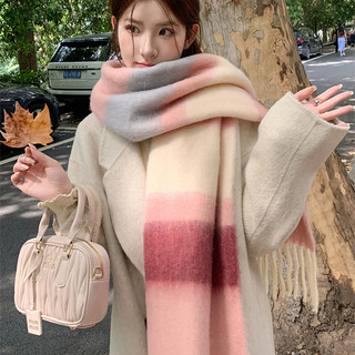 Khăn Mohair sọc hồng mới dành cho nữ Khăn quàng cổ ấm áp mùa đông