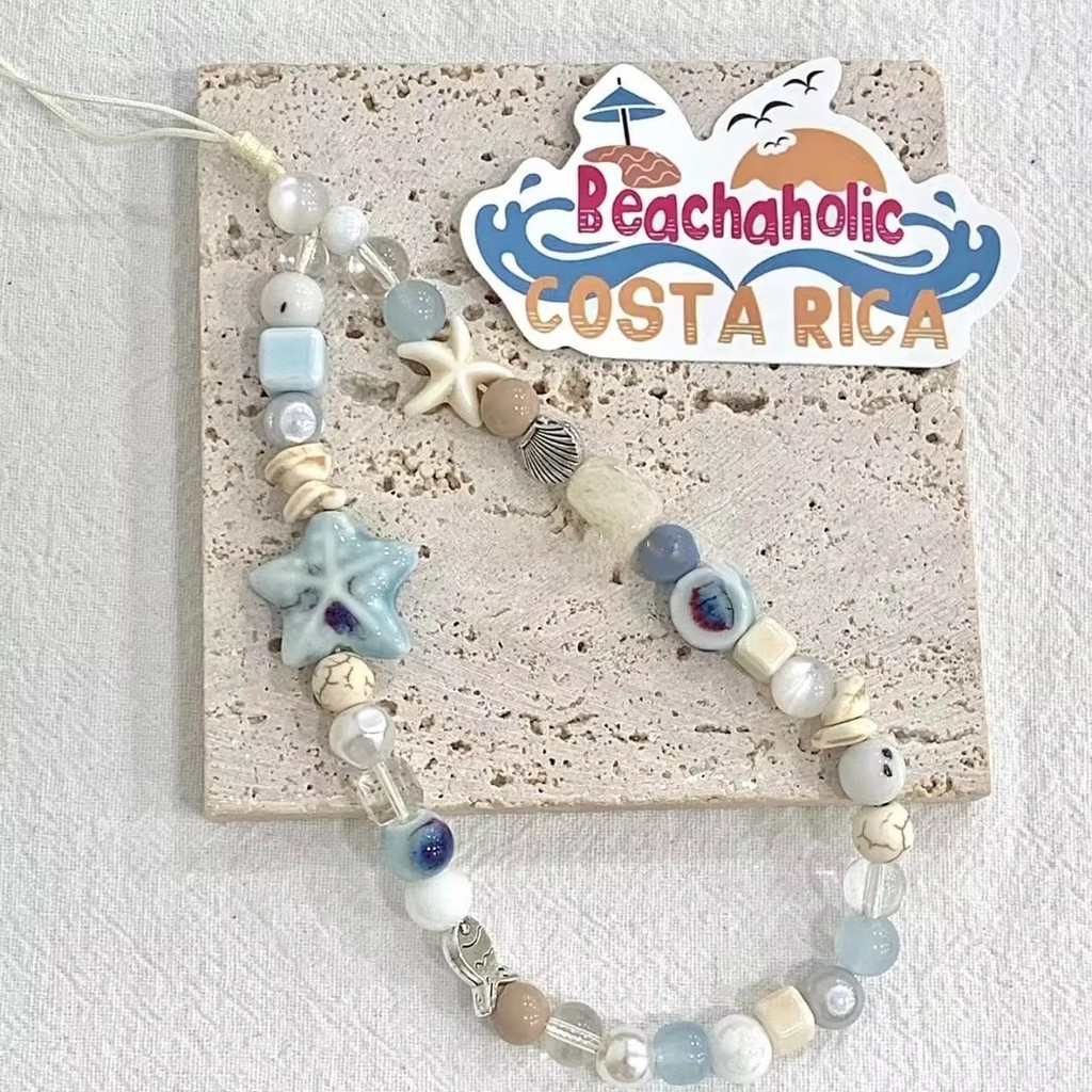 Mùa Hè Xanh Sao Biển Handmade Hạt Điện Thoại Di Động Dây Chống Mất Dây Dây Đeo Phụ Kiện Trang Sức Máy Ảnh Quyến Rũ Móc Khóa