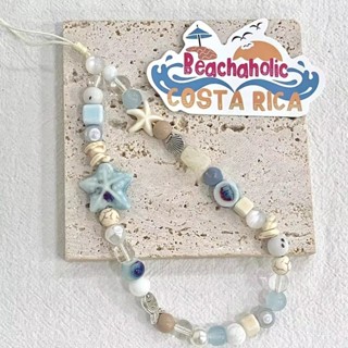 Mùa Hè Xanh Sao Biển Handmade Hạt Điện Thoại Di Động Dây Chống Mất Dây Dây Đeo Phụ Kiện Trang Sức Máy Ảnh Quyến Rũ Móc Khóa