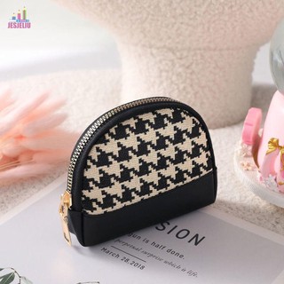 Jesjeliu Đựng Thẻ Canvas Hợp Thời Trang Tính Khí Ví Vải Houndstooth Nhỏ
