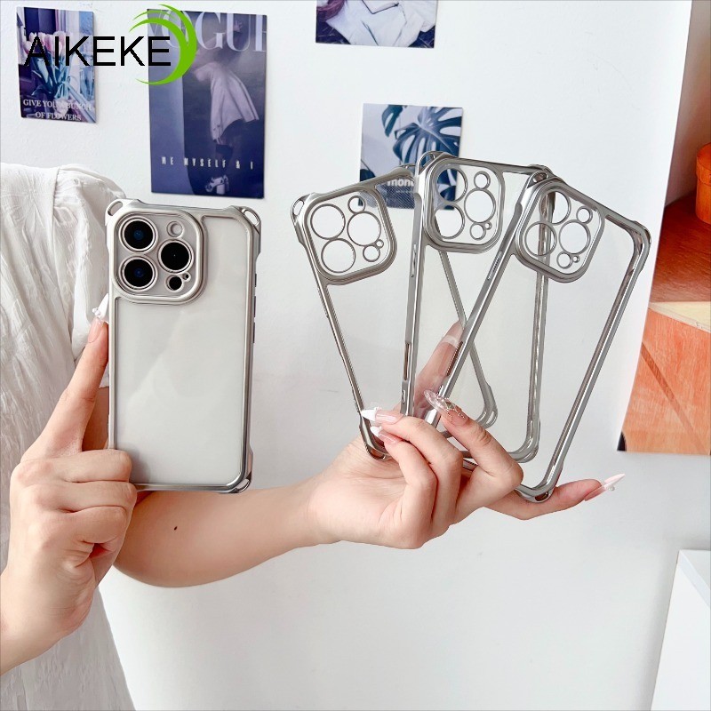 Dành Cho iPhone 16 15 14 Plus iPhone 16 15 14 13 12 11 Pro Max Xs Max XR X 8 7 Plus SE 2020 2022 Ốp Điện Thoại Mạ Điện Bạc Mềm Ốp Lưng Có Túi Khí Có Dây Buộc Lỗ