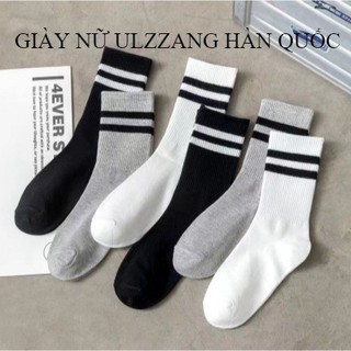 Vớ nam nữ cổ cao - KẺ NGANG ĐEN TRẮNG - cotton đơn giản dễ phối đồ