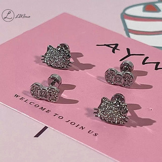 Luimo Kawaii Hoạt Hình KT Bông Tai Mèo Tinh Tế Sáng Bóng Kim Cương Nơ Tai Dự Tiệc Thời Trang Phụ Kiện Trang Sức Bé Gái Trang Trí Tai Quà Tặng * Bán Chạy