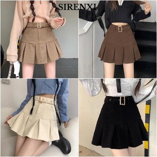Váy Denim SIRENXI, Váy Mini Xếp Ly Màu Xanh Dương, Eo Giữa Ôm Vừa Vặn Với Thắt Lưng Váy Chữ A Cô Gái Cay