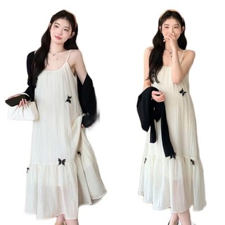 Đầm Bầu đẹp dự tiệc MAMADRESS Váy Hai Dây Đính Bướm Kèm Áo Tăm Dài Tay Tiểu Thư Xinh Xắn S38