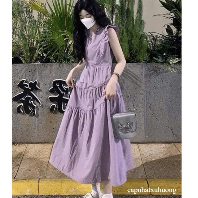 Đầm maxi tay cánh tiên gb, Váy maxi thắt nơ dáng dài , đầm maxi đi biển hai dây buộc nơ lưng dáng xò