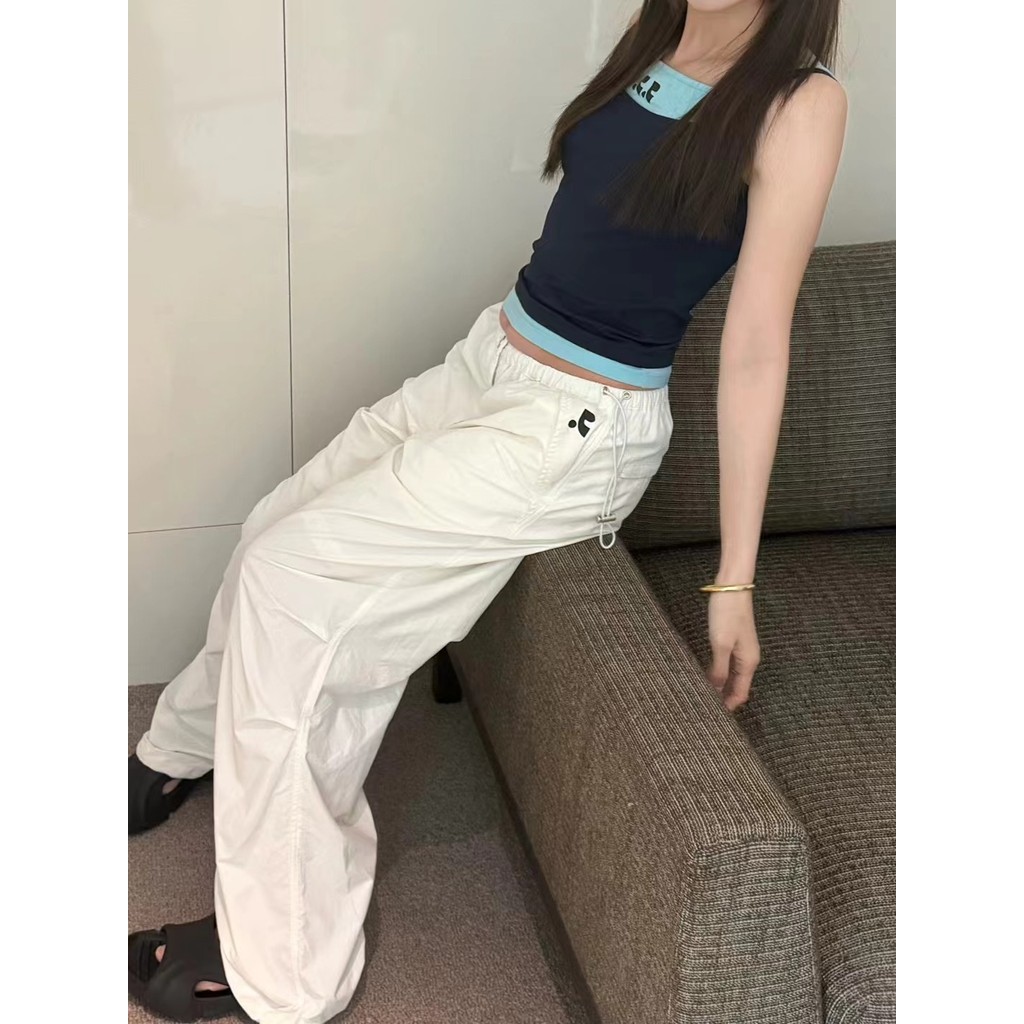 Rest&Recreation Parachute Pants Female Hot Girl Quick-Dry Pants Baggy Straight Trousers Sports Fashi