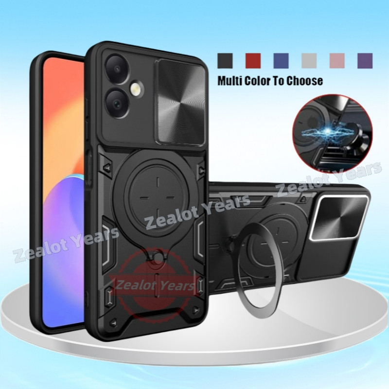 Ốp Chống Sốc Cho Samsung Galaxy A06 A05 4G Vỏ Điện Thoại Giá Đỡ Vòng Đẩy Kéo Camera Bảo Vệ Cửa Sổ Trượt Mặt Sau