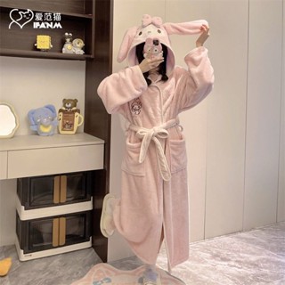Áo choàng tắm giai điệu Nữ thấm hút nước khô nhanh Chó lớn cỡ vừa dài Kuromi Flannel Lông cừu Áo choàng tắm dễ thương Khăn tắm dày Hoo