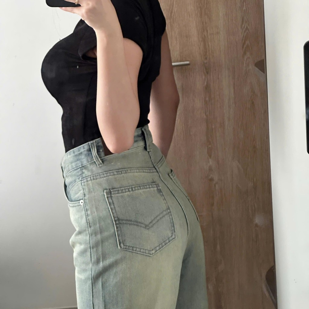 THE QUẠO - Quần Jeans Nữ Lưng Cao Ống Suông Dáng Dài Thêu Túi R0910_536 | BigBuy360 - bigbuy360.vn
