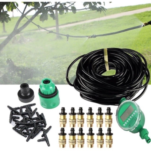 Bộ kit tưới 10 béc phun sương đồng kèm van hẹn giờ dùng pin - Bộ hẹn giờ tưới cây, tưới lan,...