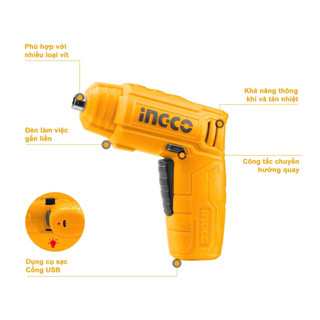 Máy Siết vít dùng pin INGCO CSDLI0402 4V 4 N.m kèm cáp sạc micro giá rẻ tiện ích, máy siết vít cầm tay