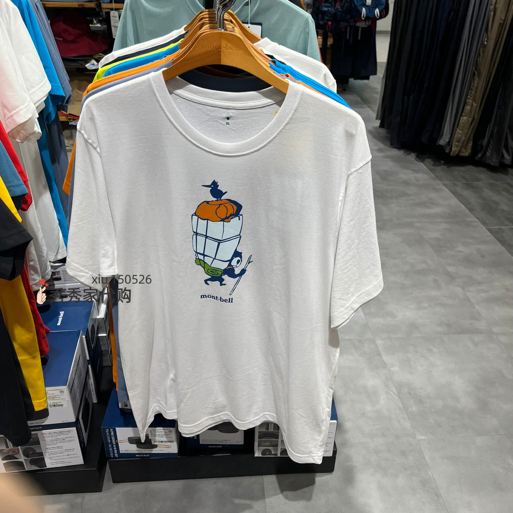 Miyama montbell nam nữ ngoài trời nguyên chất cotton cổ tròn thấm mồ hôi thoáng khí Áo thun ngắn tay