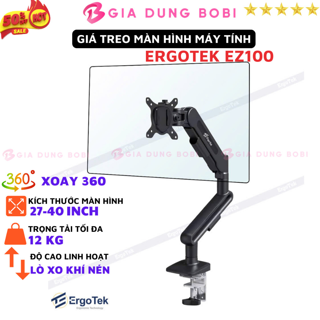 Arm màn hình máy tính Ergotek EZ100, giá treo màn hình máy tính 27-40inch, xoay 360độ tải trọng 12kg