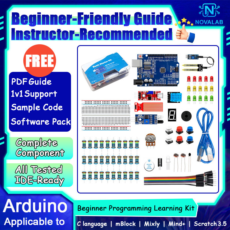 NovaLab Beginner to Pro 3 Level Basic → Super → SuperPro Starter Kit cho Arduino UNO R3 Kit với hướn